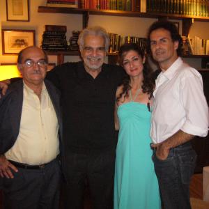 Omar_Sharif Philippe_Durand_and_Fariba Ariz_with one_of the_executives_of_the_Studios_in_Egypt_(Cairo)