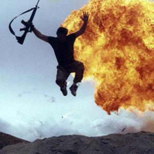 Stuntman Scott Duthie launches into the air with an explosion