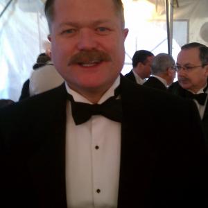 Jim Dykes backstage at BOARDWALK EMPIRE getting makeup finished (mustache, wrinkles, etc.)
