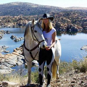 Bonnie Ebsen and her my and the Andalusian mare