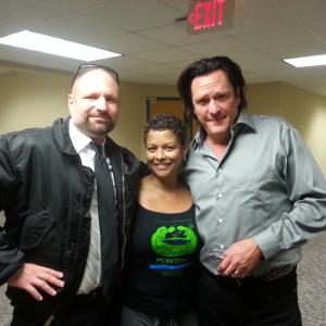 On the movie set for the film The Just Paul Economon Jamila J J Anderson and Michael Madsen