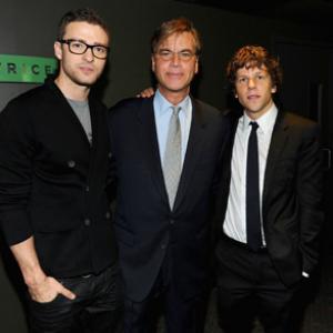 Justin Timberlake, Jesse Eisenberg and Aaron Sorkin at event of The Social Network (2010)