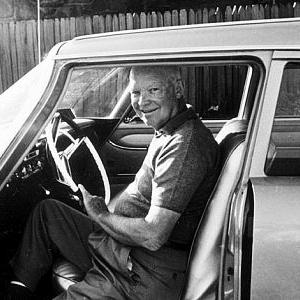 Dwight D Eisenhower in his 1958 Plymouth station wagon in Palm Springs CA 1961