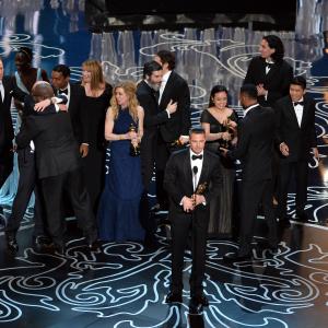 Brad Pitt Chiwetel Ejiofor Dede Gardner Anthony Katagas Benedict Cumberbatch Jeremy Kleiner and Lupita Nyongo at event of The Oscars 2014