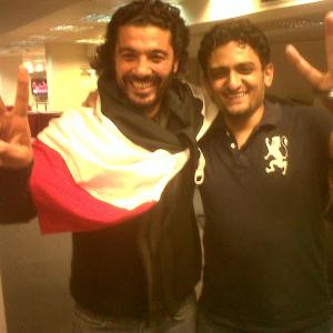 Khaled Nabawy and Wael Ghoneim Celebrate after Mubaraks decision to step down