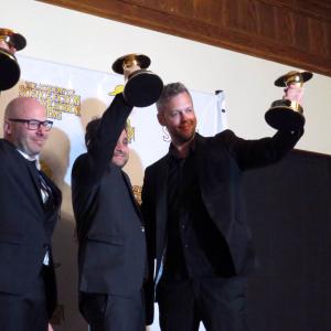 Directors Aharon Keshales Navot Papushado and Composer Frank Ilfman at the 40th Saturn Awards won Best International movie and Best Music Big Bad Wolves
