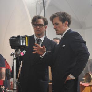 Rick English with Colin Firth checking playback on 