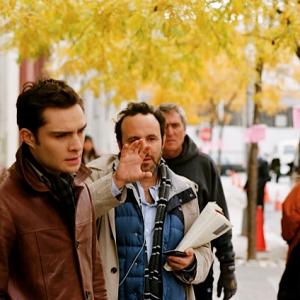 Jason Ensler directing on the set of Gossip Girl with Ed Westwick.
