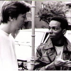 On location in Berlin Germany for the Hal Hartley film Flirt Pictured here are director Hal Hartley and lead actor Dwight Ewell