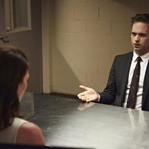 Still of Michelle Fairley and Patrick J Adams in Suits 2011