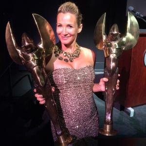 5 mths Pregnant receiving the 2 Awards I WON from the TAURUS WORLD STUNT AWARDS 2014