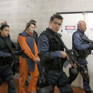 Still of Samuel L. Jackson, Colin Farrell, Olivier Martinez and Michelle Rodriguez in S.W.A.T. (2003)