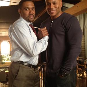 Kent Faulcon and LL Cool J on the set of NCIS Los Angeles