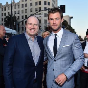 Kevin Feige and Chris Hemsworth at event of Kersytojai 2 (2015)