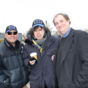 On the set of NOVEMBER CRIMINALS with director Sacha Gervasi (center) and Steven Feinberg (right) and assistant director John McKeown (left)