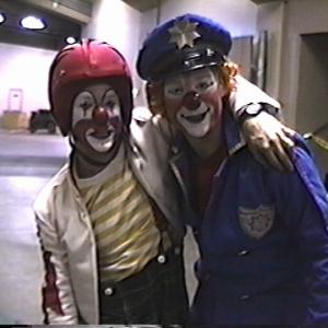 Alan Fine backstage at the Cow Palace in San Francisco, about to perform with Ringling Brothers' Boss Clown, Jon Weiss.