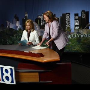Amber Valletta and Terry Finn on the KIND-TV News set of 