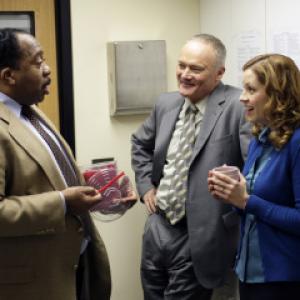 Still of Creed Bratton Jenna Fischer and Leslie David Baker in The Office 2005