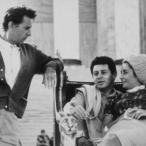 Elizabeth Taylor, Eddie Fisher and Richard Burton in Rome during filming of 