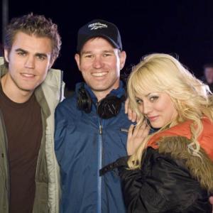Paul Wesley Jeff Fisher and Kaley Cuoco on the set of KILLER MOVIE