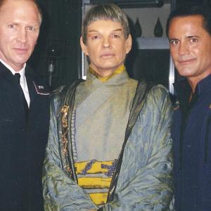 On the Set of Star Trek Enterprise are actors LR Vaughn Armstrong Gary Graham and Jim Fitzpatrick taking a break from a long shoot day