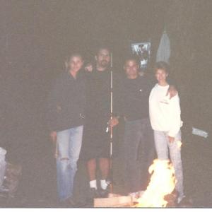 LR Cameron Diaz Carlos Delatore Jim Fitzpatrick and Jodi Knotts camping at the Kern River in 1992
