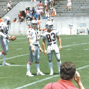 Tampa's QB Jimmy Jordan & WR Jimmy Fitzpatrick converse on the field prior to facing Jacksonville