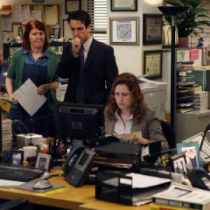 Still of Jenna Fischer Kate Flannery and BJ Novak in The Office 2005
