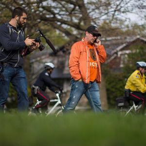 Theo Fleury on Day 1 of the Victor Walk, walking from Toronto to Ottawa in 10 days over 250miles/400kilometers to bring awareness about child sexual abuse. Director Michael David Lynch follows behind filming the documentary.