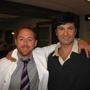 Ethan Flower and Scott Grimes on the set of ER