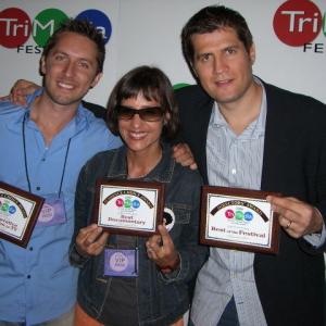 Abner Zurd with her prize for Best Documentary, Audience Choice Award, at the TriMedia Festival with fellow winners Mark Hefti and Frederic Lumiere, who won for their feature 