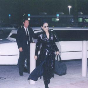Deborah as Trinity lookalike leaving limo to attend  meet  greet fans at the Looney Tunes premiere