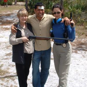 Lesley Staples Derek Latta and Deborah Smith Ford on location for filming of PHOENIX FALLING  Ramiro Hernandez Director