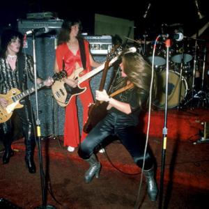 The Runaways Joan Jett Jackie Fox Lita Ford performing at CBGB in New York City on August 2 1976