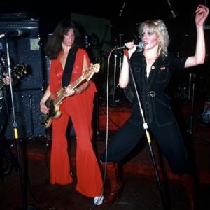 The Runaways Joan Jett Jackie Fox Lita Ford Cherie Currie performing at CBGB in New York City on August 2 1976