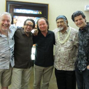Richard Ford, Dondi Bastone [music supervisor], Jay Junker [musicologist], Cyril Pahinui [musician] and Jeff Peterson {musician]. Hawaiian Film Festival Nov 2011