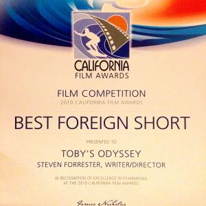 Toby's Odyssey wins California Film Award.