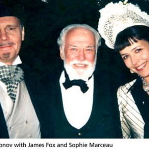 James Fox Petr Shelokhonov and Sophie Marceau after filming a scene for Anna Karenina in St Peterburg Russia in the Summer of 1996