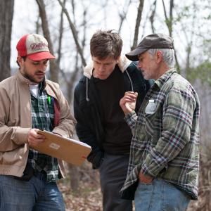 Brian Lee Franklin and David Strathairn with director Wade Vanover on the set of REPEATER 2014