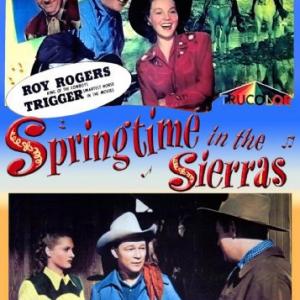 Roy Rogers Stephanie Bachelor Roy Barcroft Andy Devine and Jane Frazee in Springtime in the Sierras 1947
