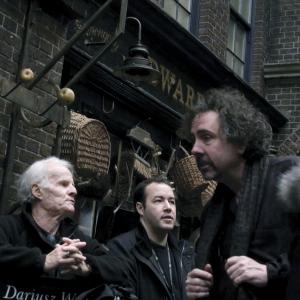 Richard Zanuck, Derek Frey & Tim Burton - on the set of Sweeney Todd: The Demon Barber of Fleet Street.