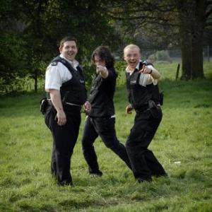 Still of Nick Frost Simon Pegg and Edgar Wright in Hot Fuzz 2007