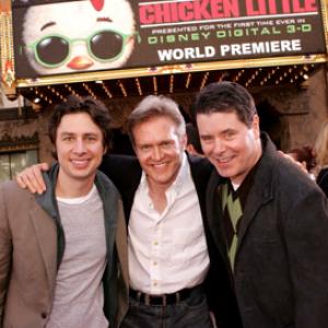 Zach Braff, Mark Dindal and Randy Fullmer at event of Chicken Little (2005)
