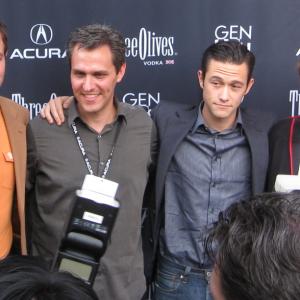 Brian Rohan, Richard Gale, Joseph Gordon-Levitt, and Marc Webb at the Gen Art Film Festival, Chicago. Gale's The Horribly Slow Murderer with the Extremely Inefficient Weapon screened together with Webb's (500) Days of Summer.