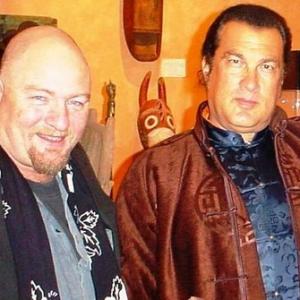 Adrian Galley with Steven Seagal during the filming of Mercenary
