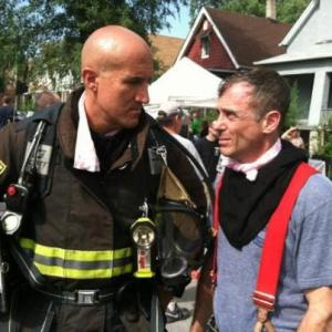 w David Eigenberg on the set of Chicago Fire