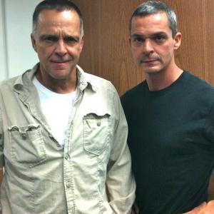 Billy Gallo and James Russo on the set of Strike One