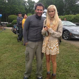 Bradley Gallo and Isabel Lucas on the set of Careful What You Wish For