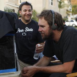 Bradley Gallo having a laugh with Director Brad Anderson on the set of The Hive