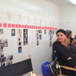 Michelle is the master of makeup continuity. Here we see Michelle organizing 27 different makeup looks and 46 flashbacks. The mini-series completed shooting in 3 weeks without her missing a beat.